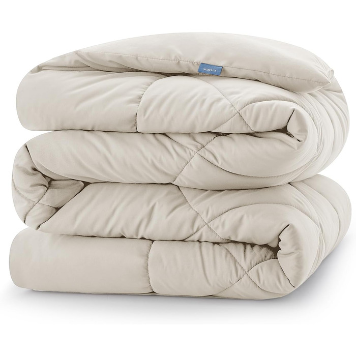 Ковдра CozyLux 200x200 см для всіх сезонів, ковдра з мікрофібри 300gsm, дихаюча ковдра, білий/бежевий (155x220 см)