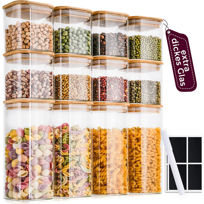 Скляні банки для зберігання кухонних продуктів: 8 шт. по 400 мл та 4 шт. по 920 мл, з кришкою, міцні