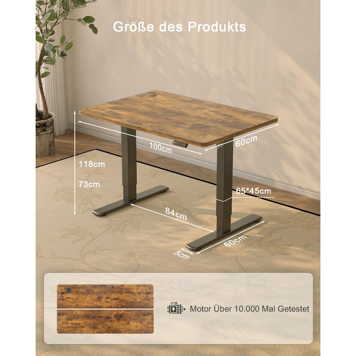 Електричний стіл JUMMICO 100x60 см з USB-портом для зарядки, регулювання висоти, коричневий