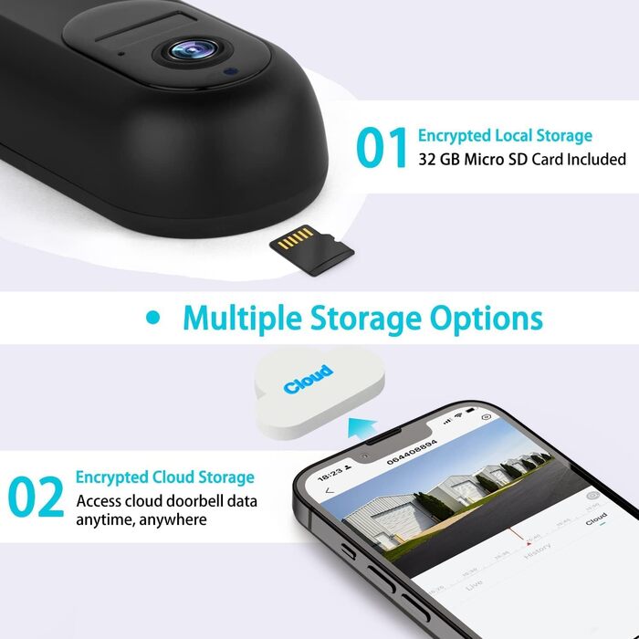 Відеодзвінок UCOCARE з камерою, 2K HD, Wi-Fi, ширококутний об'єктив, нічне бачення, водонепроникний IP66, підтримка SD/Cloud-пам'яті