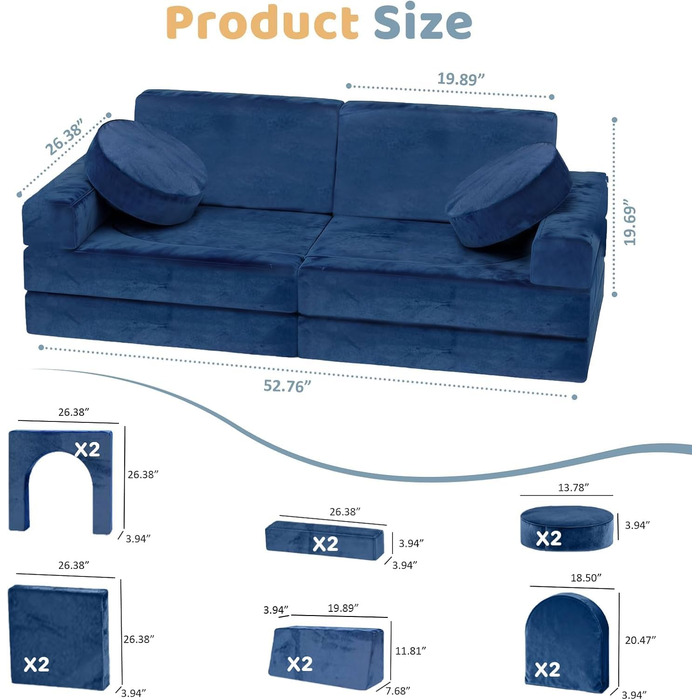 Модульне дитяче диван-конструктор 12 в 1 – сертифікат CPC, дитячий диван-трансформер, дитячий кушетка з міцних пінопластових подушок, ідеальний для дитячої кімнати