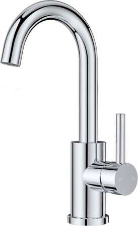 Змішувач для ванної кімнати FORIOUS Hoch 360° з нержавіючої сталі, з підйомним виливом, для кухні/ванної кімнати, з підключенням до гарячої/холодної води, монтаж простий, висота виливу 175 мм, полірована сталь