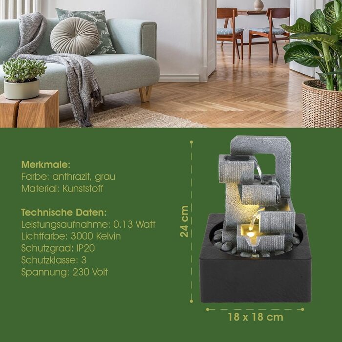 Декоративний фонтанчик для дому з підсвіткою, сірий, 5-рівневий