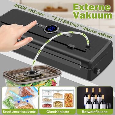 Вакууматор для продуктів 7 в 1, професійний вакуумний пакувальник з подвійним швом, цифровим таймером та різаком, комплект з 50 пакетами (Чорний)