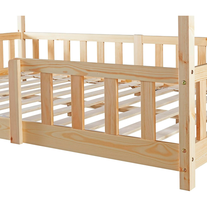 Дитяче ліжко Sisimiut house ліжко 140 х 200 см із захистом від падіння з висоти ліжко для дітей Ліжко підлогове рейковий каркас сосновий колір (дерево, 120x200см)