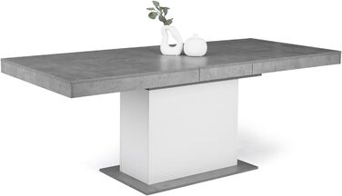 Розсувний обідній стіл Eden, прямокутний, на 6-10 осіб, бетон та білий колір, 160-200 см
