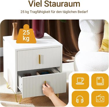 Приліжкова тумбочка SoBuy з 2 шухлядами, біла, 40x40x47 см