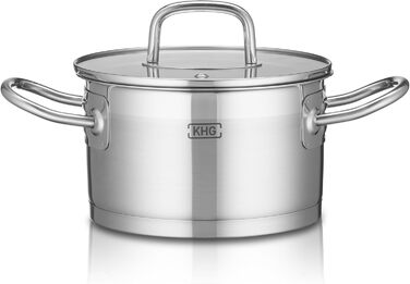 Каструля KHG 14 см з нержавіючої сталі, індукційне дно, 1.5 л | Для всіх плит, можна мити в посудомийній машині
