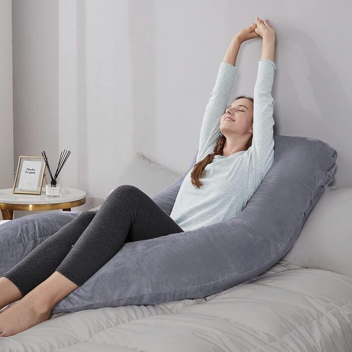 Наволочка на U-подібну подушку для вагітних та годування, бавовняна знімна наволочка для подушки для тіла, сіра, 140 x 80 см