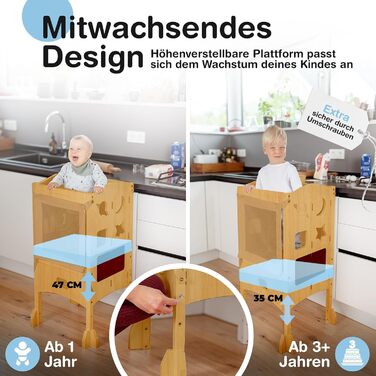 Дитячий навчальний столик-сходинка (1 рік+) з сіткою безпеки 360° - стабільний, масивний, з анти-кидкою, білий (натуральне дерево)