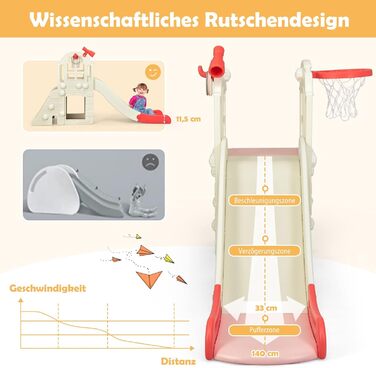 Дитячий ігровий комплекс COSTWAY 6-в-1: гірка, драбинка, баскетбольний кошик, кільця, тунель, телескоп (Рожевий)