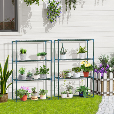 Настінна полиця для рослин, набір з 2 шт., по 4 полиці на кожну, можна використовувати разом або окремо, сталь, зелена, 70 x 27 x 110 см
