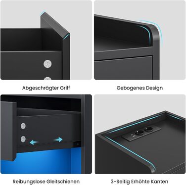 Нічний столик AOGLLATI з LED-підсвічуванням та зарядкою, з шухлядами та полицею, білий (40x35x60 см)