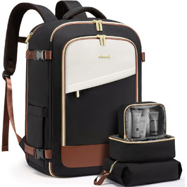 Рюкзак LOVEVOOK для ручної поклажі літака, жіночий водонепроникний рюкзак для подорожей з відділенням для взуття, 17-дюймовий рюкзак для ноутбука, 40L, 45x36x20, ручна поклажа, чорний + бежевий + каштановий