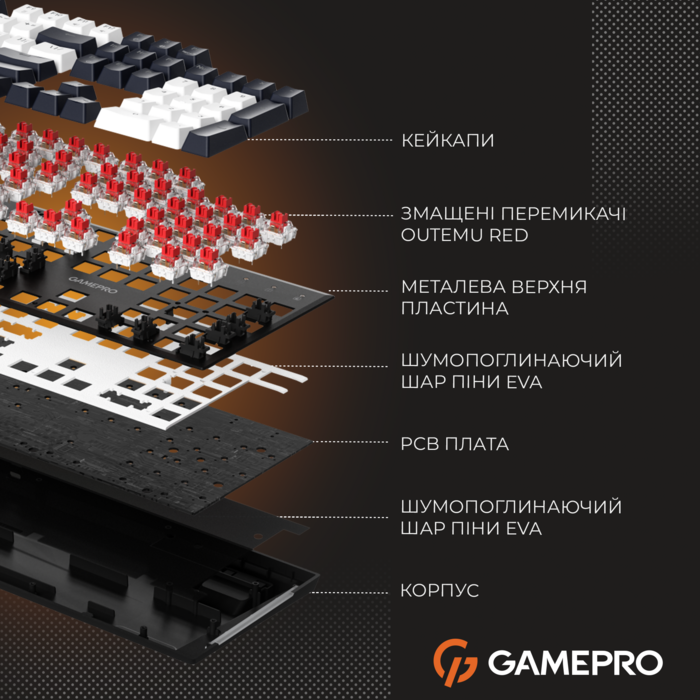 Дротова механічна клавіатура GamePro Genesis Metallic (MK144B) 100% Red switches