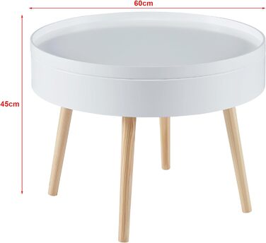 Журнальний столик Bongard зі знімним підносом круглий Журнальний столик для вітальні Стіл для зберігання низьких Диванний столик з місцем для зберігання Білий