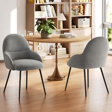 Набір обідніх стільців з підлокітниками - 6 шт. Ергономічні м'які стільці з металевим каркасом та льоновим покриттям, для кухні, вітальні, обідньої кімнати, бежеві