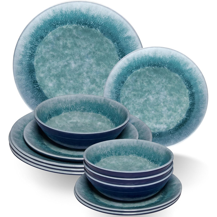 Набір посуду з меламіну Adria Blue (12 частин) - посуд для кемпінгу, дому та відпочинку