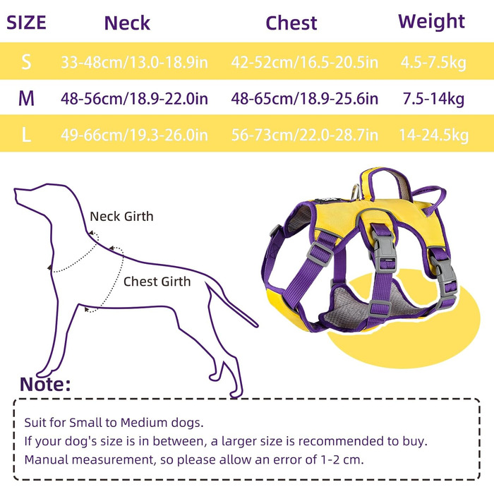 Шлейка для собак LiebeDD, протизатяжна, з захистом від втечі, жовта, M (56-73 см)