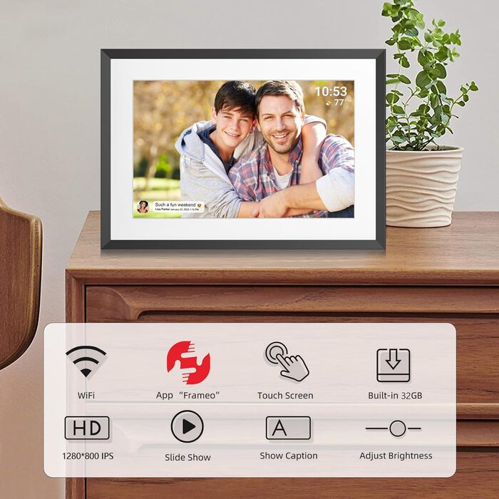 Цифровий фоторамка Frameo з Wi-Fi, 10.1 дюйма, 32GB, сенсорний екран, автоповорот, чорний