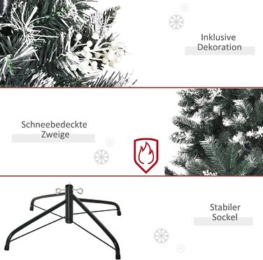 Штучна Різдвяна ялинка 1,5 м Різдвяна ялинка, покрита снігом дизайнерська ялинка 378 гілок вогнестійкий ПВХ темно-зелений Ø75