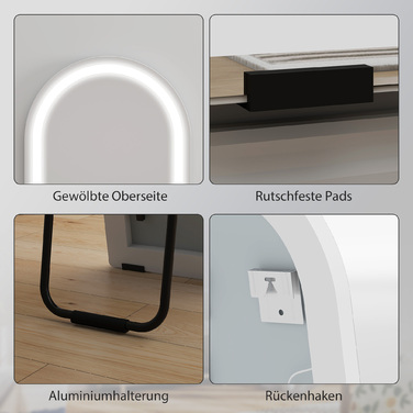 Дзеркало повного тіла з LED-підсвіткою, 150 x 40 см, арочної форми, з регулюванням яскравості, 3 колірні режими, може встановлюватися на підлозі або кріпитися до стіни, білий