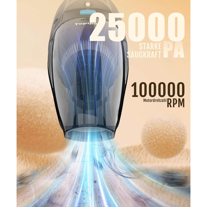 Акумуляторний ручний пилосос для авто та дому, потужність 25000Па, бездротовий з HEPA-фільтром та набором насадок, для шерсті тварин та килимів (Чорний)