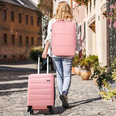 Набір валіз з рюкзаком UKEIN: рожевий, 3 шт. (20 дюймів), з полікарбонату, з TSA-замком, з обертовими колесами, сумісний з авіакомпаніями