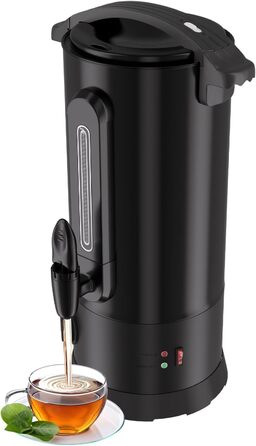 Глювайновий нагрівач з 10 чашками | 1500 Вт диспенсер гарячих напоїв з нержавіючої сталі з термостатом 30–110°C, функція підігріву та кран | Глювайновий автомат для вечірок (10 л, Чорний)