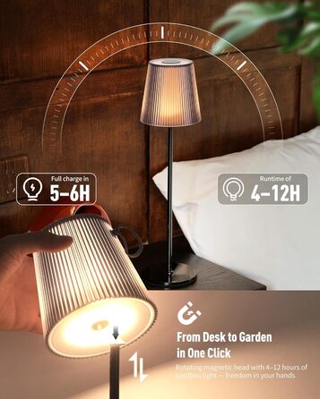 LED настільна лампа LuminexDesigns бездротова з акумулятором 5200mAh, регульована яскравість, IP54 вологостійка, для спальні, офісу, саду, декору, біла (сучасний дизайн, компактна, чорна)