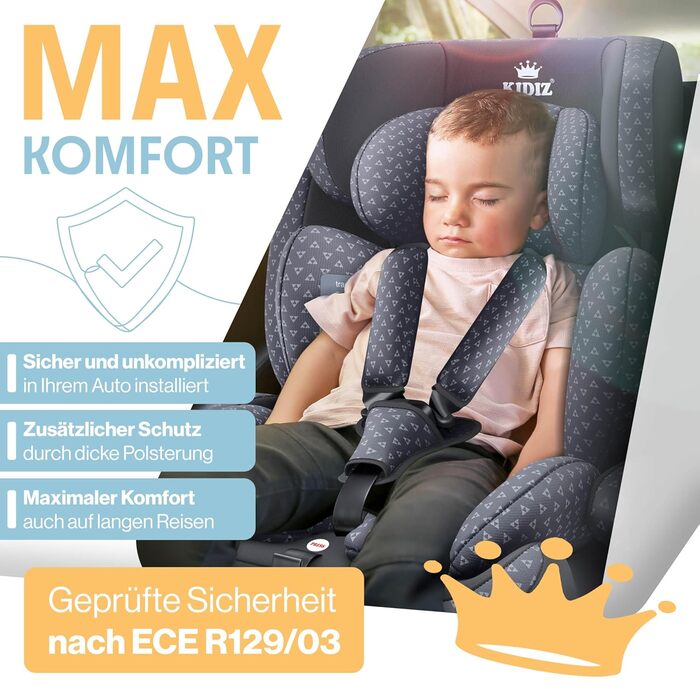 Автокрісло KIDIZ® Triangle Premium: 9-36 кг, 1-12 років, група 1/2/3, Isofix, ECE R129/03, антрацит