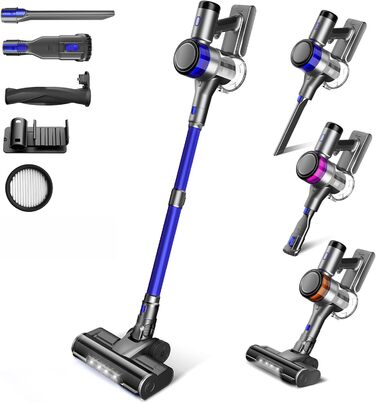 Бездротовий пилосос Dzaki Akku з потужністю 45KPa, без мішка, з дисплеєм, антизаплутана щітка, час роботи 55 хв, знімний акумулятор, для твердих поверхонь, шерсті тварин, килимів, авто, блакитний