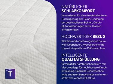 Ортопедична подушка для ніг Traumnacht Medical для запобігання пролежнів, бавовняний двошаровий чохол, сертифікат Öko-Tex, виробництво за німецькими стандартами якості. Чохол: бавовна, білий (з Visco-накладкою)