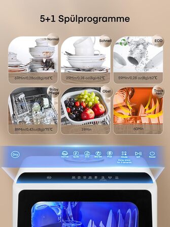 Посудомийна машина Fohere компактна 5л з таймером відкладеного старту (6 годин), 6 програм, для кухні, кемпінгу, автодому