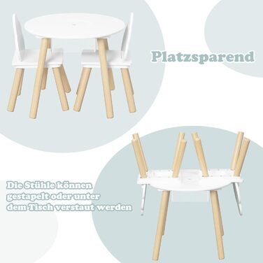 Дитячий столик та 2 стільчики WOLTU, дитячий набір меблів з місцем для зберігання (сітка), стільчик з хмарною спинкою для малюків та дошкільнят, круглий стіл