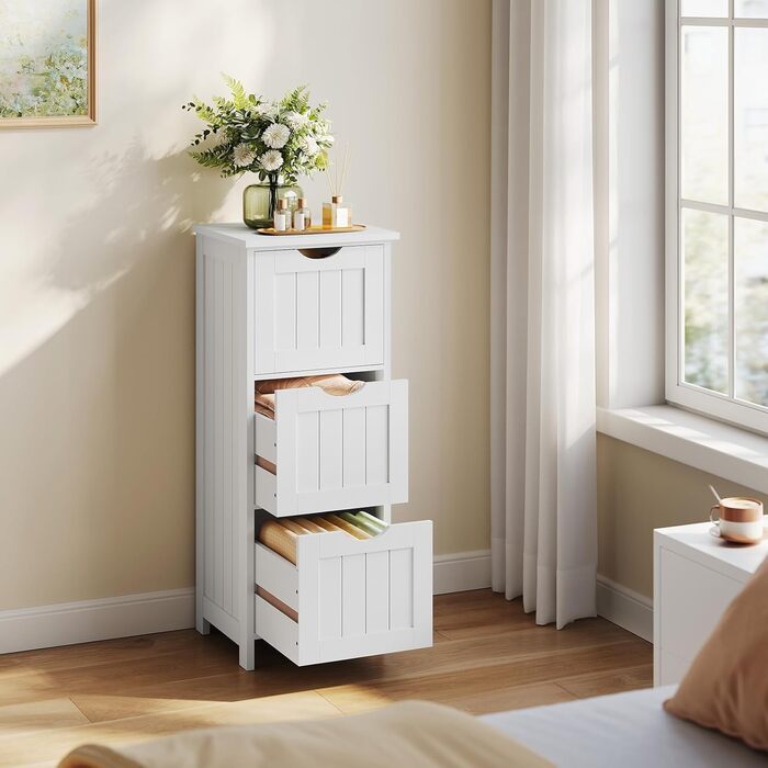 Шафа для ванної кімнати WOLTU, вузька шафа з 3 висувними ящиками, 32 x 30 x 81 см, для ванної, вітальні, спальні, кухні, сучасний дизайн, білий колір, BZS123ws