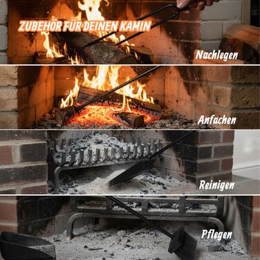 Набір для каміну Relaxdays, 5 предметів з дерев'яними ручками