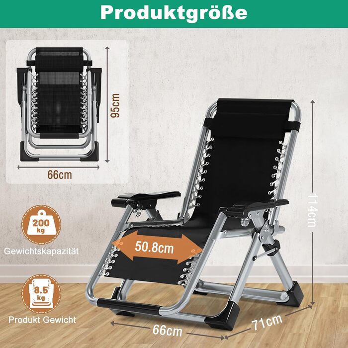 Шезлонг для відпочинку, розкладний, 200 кг, Zero Gravity, з подушкою, підстаканником, широкий, регульований, для саду, патіо, пляжу, басейну (блакитний)
