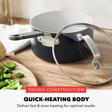 Набір посуду GreenPan x Bobby Flay 13 предметів: професійний алюміній, керамічне антипригарне покриття без PFAS/PFOA, індукційний, силіконовий ручка, безпечний для миття в посудомийній машині (каструля 2.53 л з кришкою, сірий (Графіт//Nature's Deligh