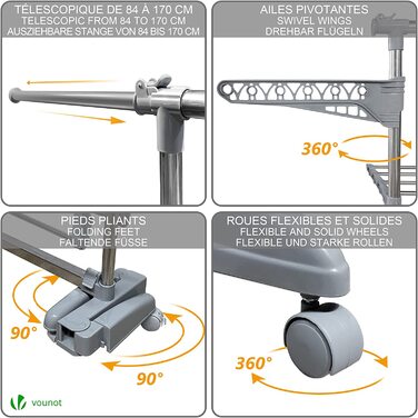 Внутрішня сушарка для білизни VOUNOT, компактна сушарка для білизни у вигляді вежі зі складними стулками і роликами, довжина для сушіння 20 м, імітація дерева (3 яруси з телескопічною стійкою)