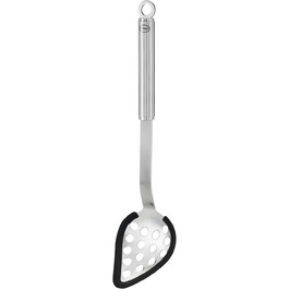 Силікон, високоякісний совок для сковороди з силіконовим обідком і круглою ручкою, нержавіюча сталь 18/10, можна мити в посудомийній машині, 36 x 7 x 3,5 см, чорний (багатофункціональна ложка)