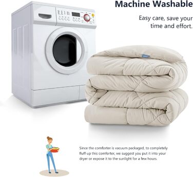 Ковдра CozyLux 200x200 см для всіх сезонів, ковдра з мікрофібри 300gsm, дихаюча ковдра, білий/бежевий (155x220 см)