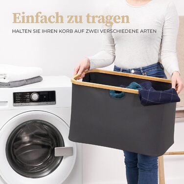 Складна корзина для білизни hennez сірого кольору об'ємом 60 л - тканинна корзина для білизни з бамбуком-складна плоска складна корзина для білизни-складна Fo