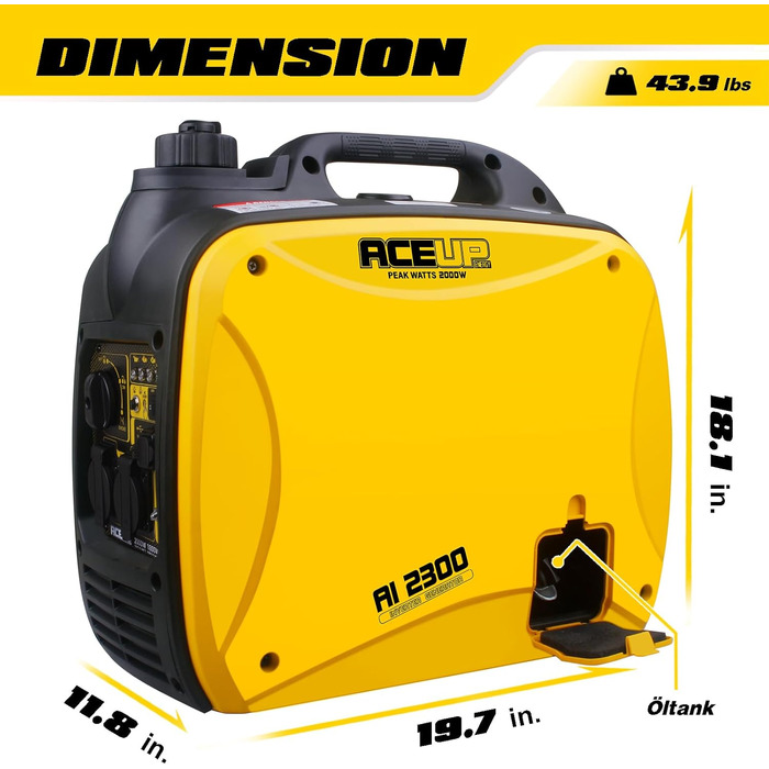 Бензиновий генератор Aceup Energy Inverter 3400W з інвертором, 230V/12V, USB, цифровий дисплей, 4-тактний, 23кг. Для дому, кемпінгу, відпочинку на природі.