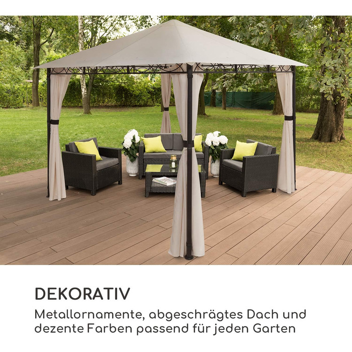 Альтанка садовий намет Pergola marquee, розмір 2,95 х 2,6 х 2,95 м (ШхВхГ), 4 бічні панелі, концепт EasyMount, захист від негоди УФ/вітер/дощ, бежевий