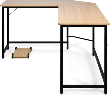 Письмовий стіл L-подібної форми, Кутовий стіл, Ігровий комп'ютерний стіл, Стіл для ПК, Комп'ютерний стіл з підставкою для процесора, Офісний стіл, Кутовий стіл, Кутовий стіл для домашнього офісу, (Дуб, 168 x 125 x 74 см)
