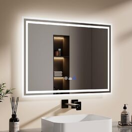 Дзеркало для ванної кімнати EMKE з підсвічуванням 80x60 см, LED, з датчиком руху, сенсорне, проти запотівання, 3 кольори світла, регулювання яскравості, таймер 1 год, IP44, енергозберігаюче