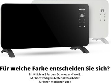 Розумний конвекторний обігрівач FlinQ 2000 Вт - Скляний конвектор, керований за допомогою програми - Обігрів до 60 м3 - Мобільний обігрівач Електричний - 96 x 46 x 13 см - (Чорний)