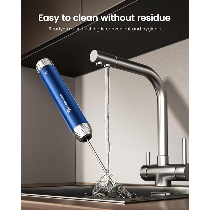 Електричний піногасник для молока Maestri House з регулюванням швидкості, знімний металевий вінчик, для лате та капучино (Металевий блакитний)