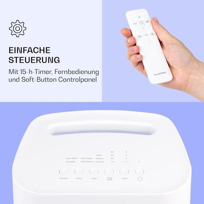 Охолоджувач Klarstein IceWind Max: 4-в-1, водяний, вентилятор, зволожувач, нічний режим, 60W, 330 м³/год, білий